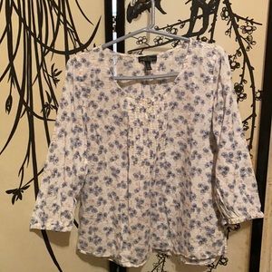LRL Lauren Jeans Co. Sketch Flowers PleatedBlouse Boho Peasant Top